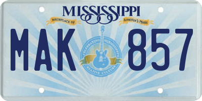 MS license plate MAK857