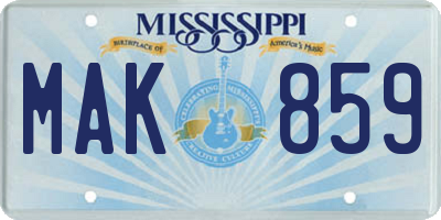 MS license plate MAK859