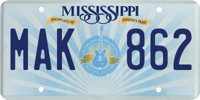 MS license plate MAK862