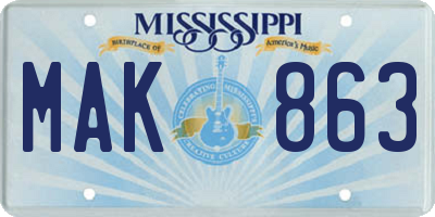 MS license plate MAK863