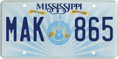 MS license plate MAK865