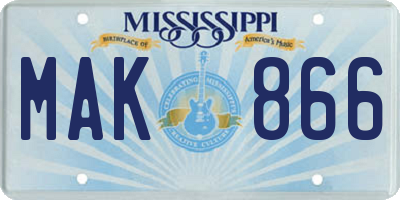 MS license plate MAK866