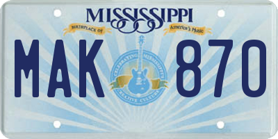 MS license plate MAK870