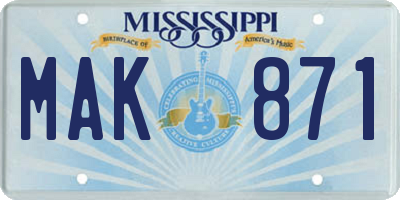 MS license plate MAK871