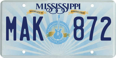 MS license plate MAK872