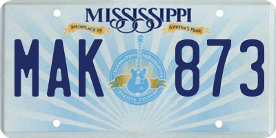 MS license plate MAK873