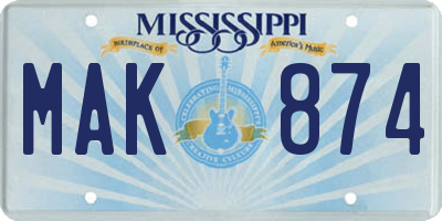MS license plate MAK874