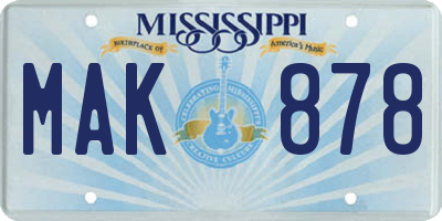 MS license plate MAK878