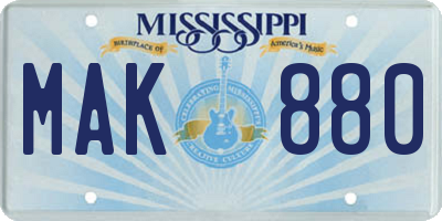 MS license plate MAK880