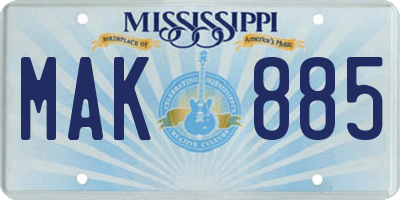 MS license plate MAK885