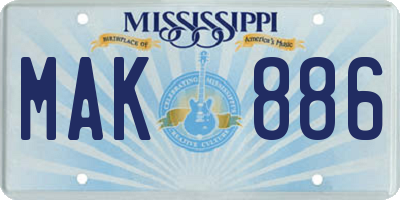 MS license plate MAK886