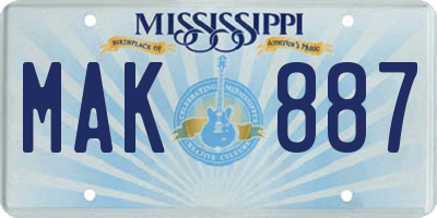 MS license plate MAK887