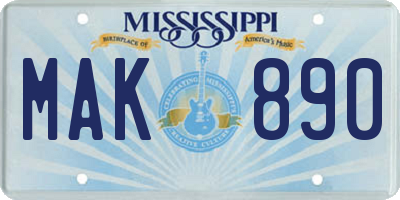 MS license plate MAK890