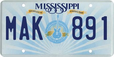 MS license plate MAK891