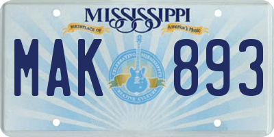 MS license plate MAK893