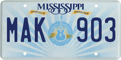 MS license plate MAK903