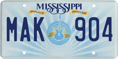 MS license plate MAK904