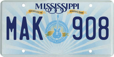 MS license plate MAK908