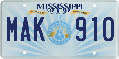 MS license plate MAK910