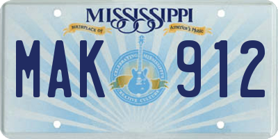MS license plate MAK912
