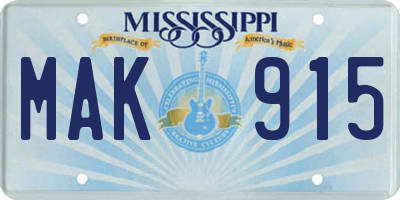 MS license plate MAK915