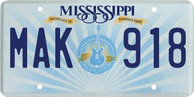 MS license plate MAK918