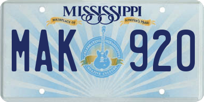 MS license plate MAK920