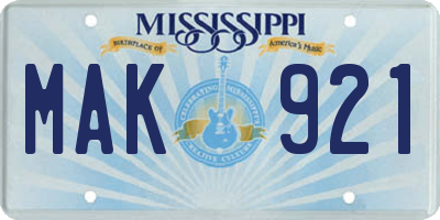 MS license plate MAK921