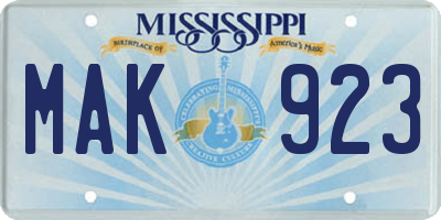 MS license plate MAK923