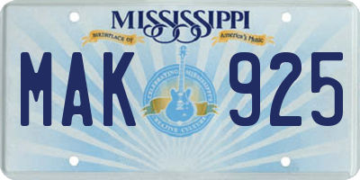MS license plate MAK925