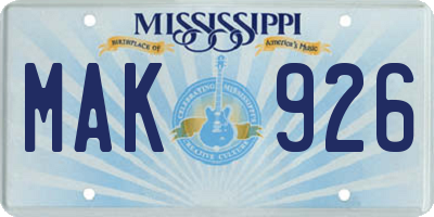 MS license plate MAK926