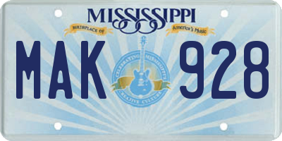 MS license plate MAK928