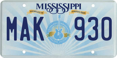 MS license plate MAK930