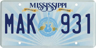 MS license plate MAK931