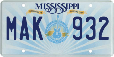 MS license plate MAK932