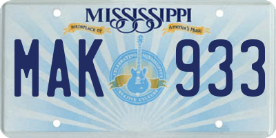 MS license plate MAK933