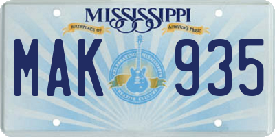 MS license plate MAK935