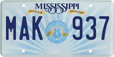 MS license plate MAK937