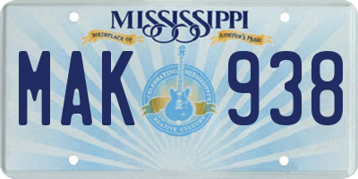 MS license plate MAK938