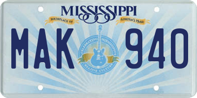 MS license plate MAK940