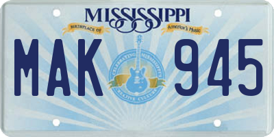 MS license plate MAK945