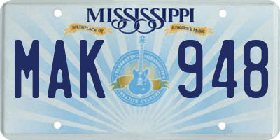 MS license plate MAK948
