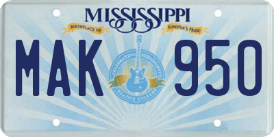MS license plate MAK950