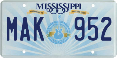 MS license plate MAK952