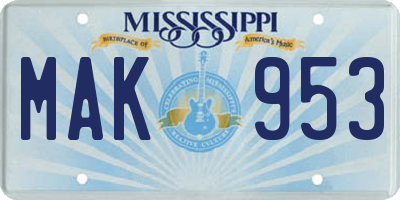 MS license plate MAK953