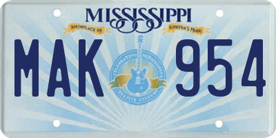 MS license plate MAK954