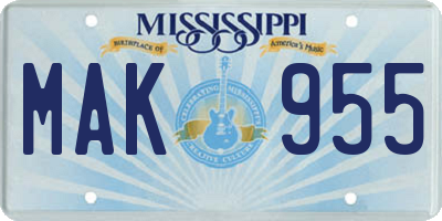 MS license plate MAK955
