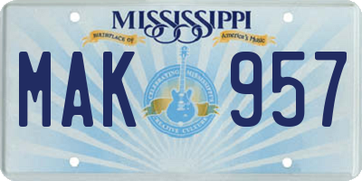 MS license plate MAK957