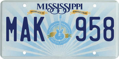 MS license plate MAK958