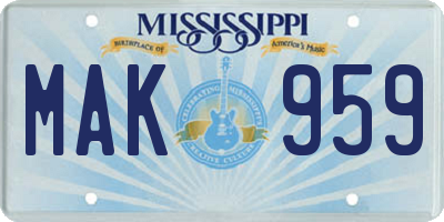 MS license plate MAK959